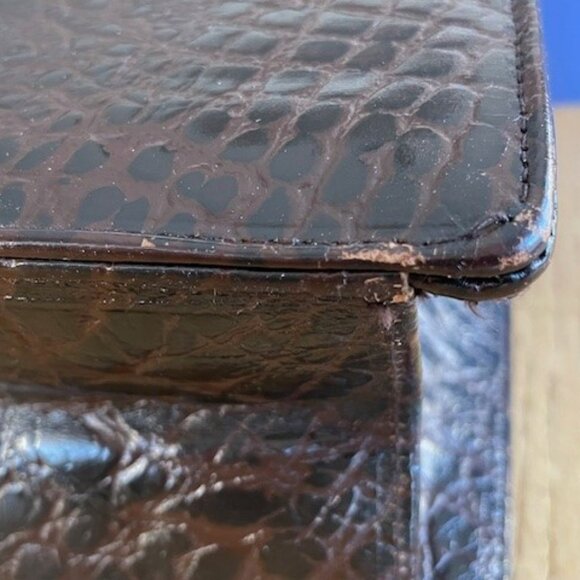 Vtg. 1950’s Hudson's Bay Co. LEATHER + SUEDE HANDBAG Embossed Croc/Gator/Snake - Picture 10 of 16